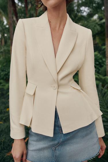 TAILORED PEPLUM BLAZER WITH SHOULDER PADS - Ecru by Zara - Image 2