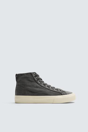 Zara FABRIC HIGH-TOP SNEAKERS - Black