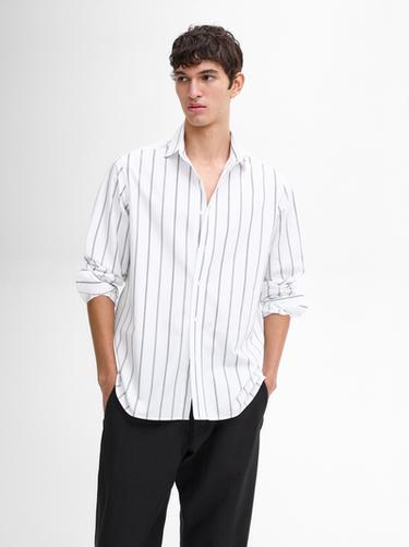 Zara 100% cotton poplin striped shirt - White