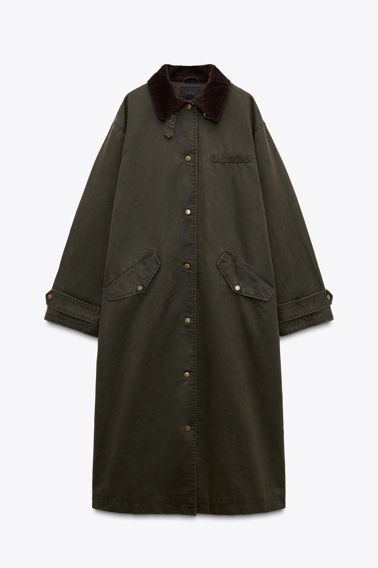 TRENCH ENCERADO CUELLO PANA - Musgo de Zara - Imagen 4