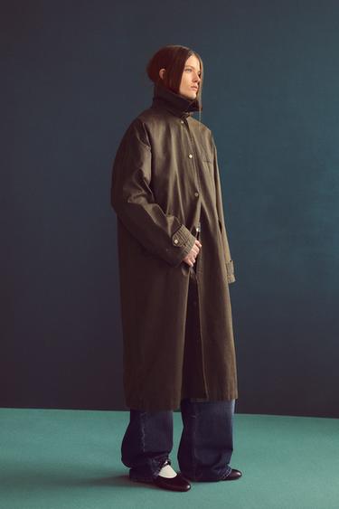 Zara WAXED CORDUROY COLLAR TRENCH COAT - Brandy