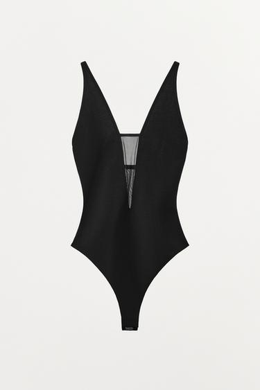 COMBINED TULLE BODYSUIT WITH STRAPS - Black by Zara