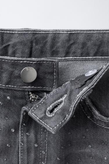 WIDE-LEG JEANS WITH RHINESTONES - Grey by Zara - Image 3