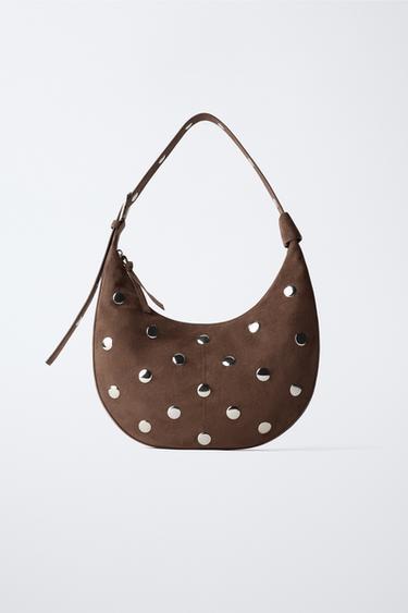 Zara STUD SHOULDER BAG - Brown
