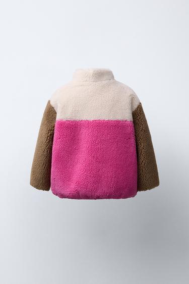 COLOR BLOCK FAUX SHEARLING JACKET WITH LABEL DETAIL - Various by Zara - Image 3