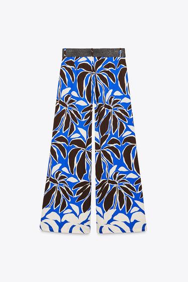 PANTALON LARGE À IMPRIMÉ FLORAL - Écru / Bleu de Zara - Image 5