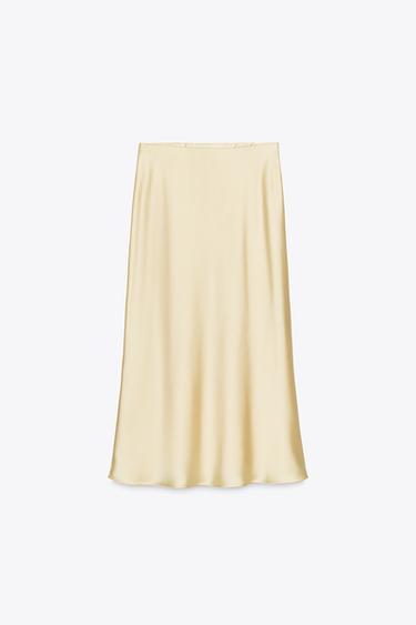 Zara SATIN EFFECT MIDI SKIRT - Yellow