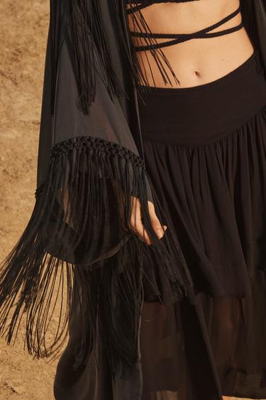 LIMITED EDITION FRINGED KIMONO - Stone by Zara - Image 3
