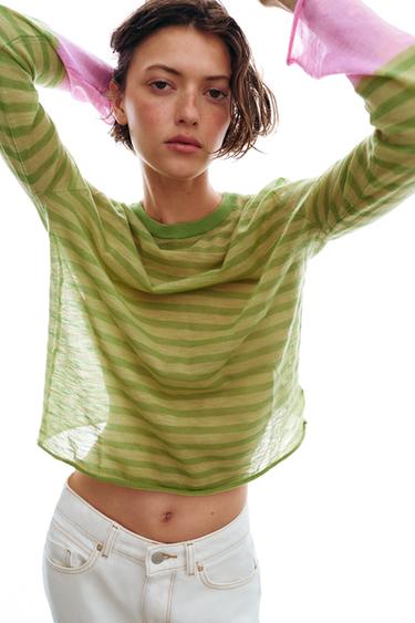 STRIPED KNIT JUMPER - Green stripe by Zara - Image 4