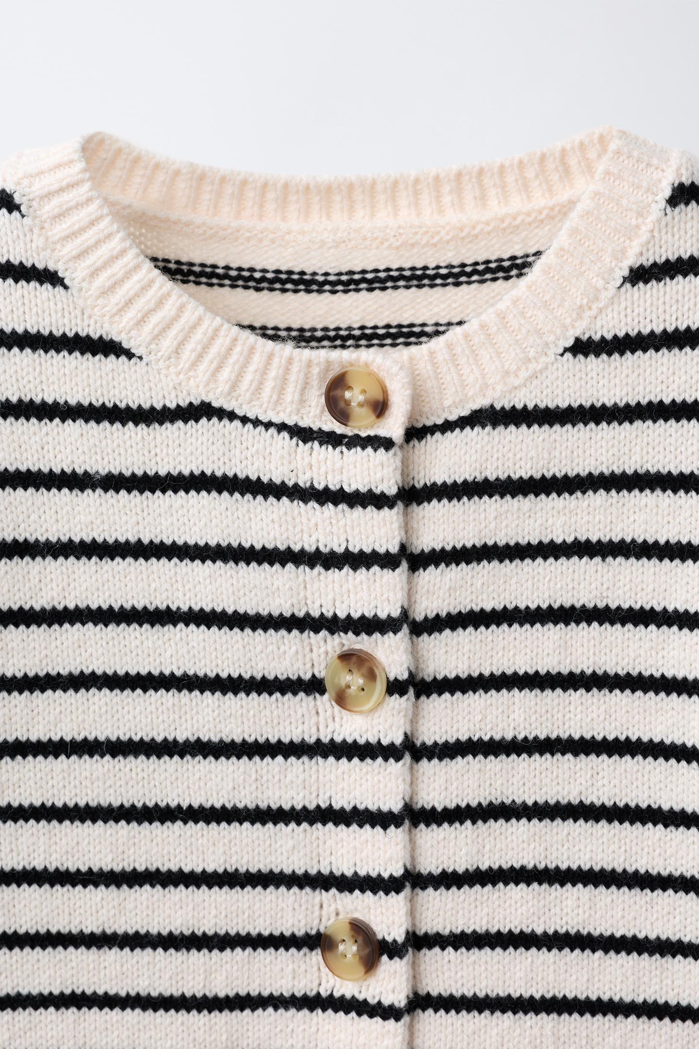 Детский кардиган Zara Striped Heart Pocket, цвет: Экрю / Чёрный — фото 4