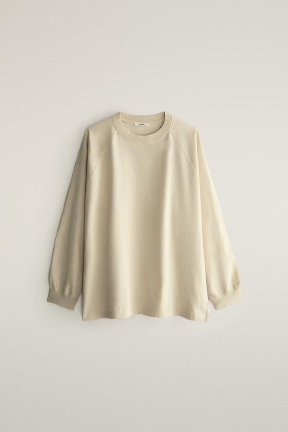 Zara RAGLAN SLEEVE T-SHIRT - Beige - Image 0