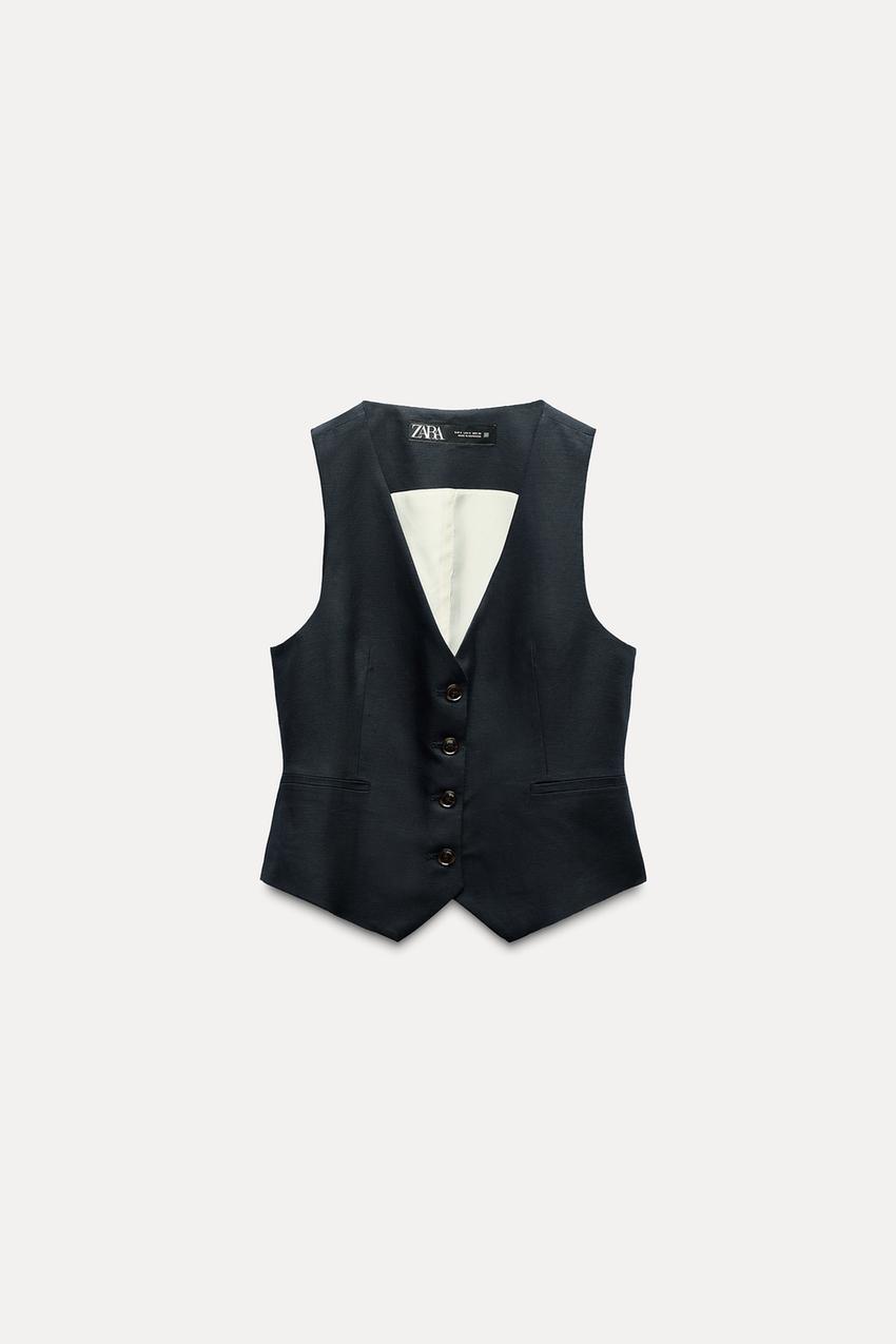 テーラード リネンブレンド ベスト - ネイビーブルー | ZARA Japan / 日本 