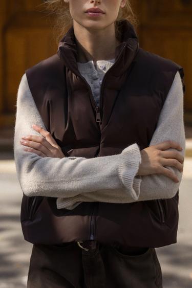 RUBBERISED PUFFER GILET - Brown by Zara - Image 3