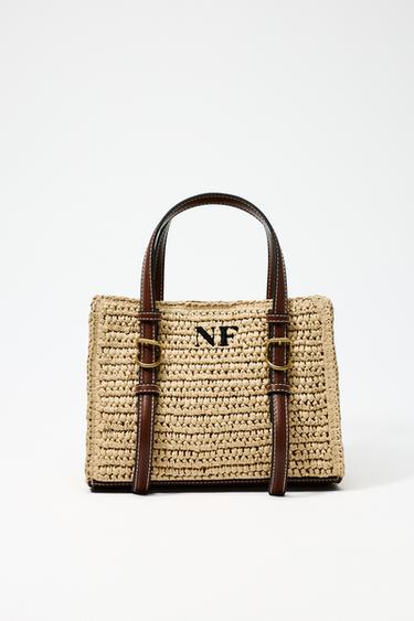 Zara WOVEN MINI TOTE BAG - Light beige