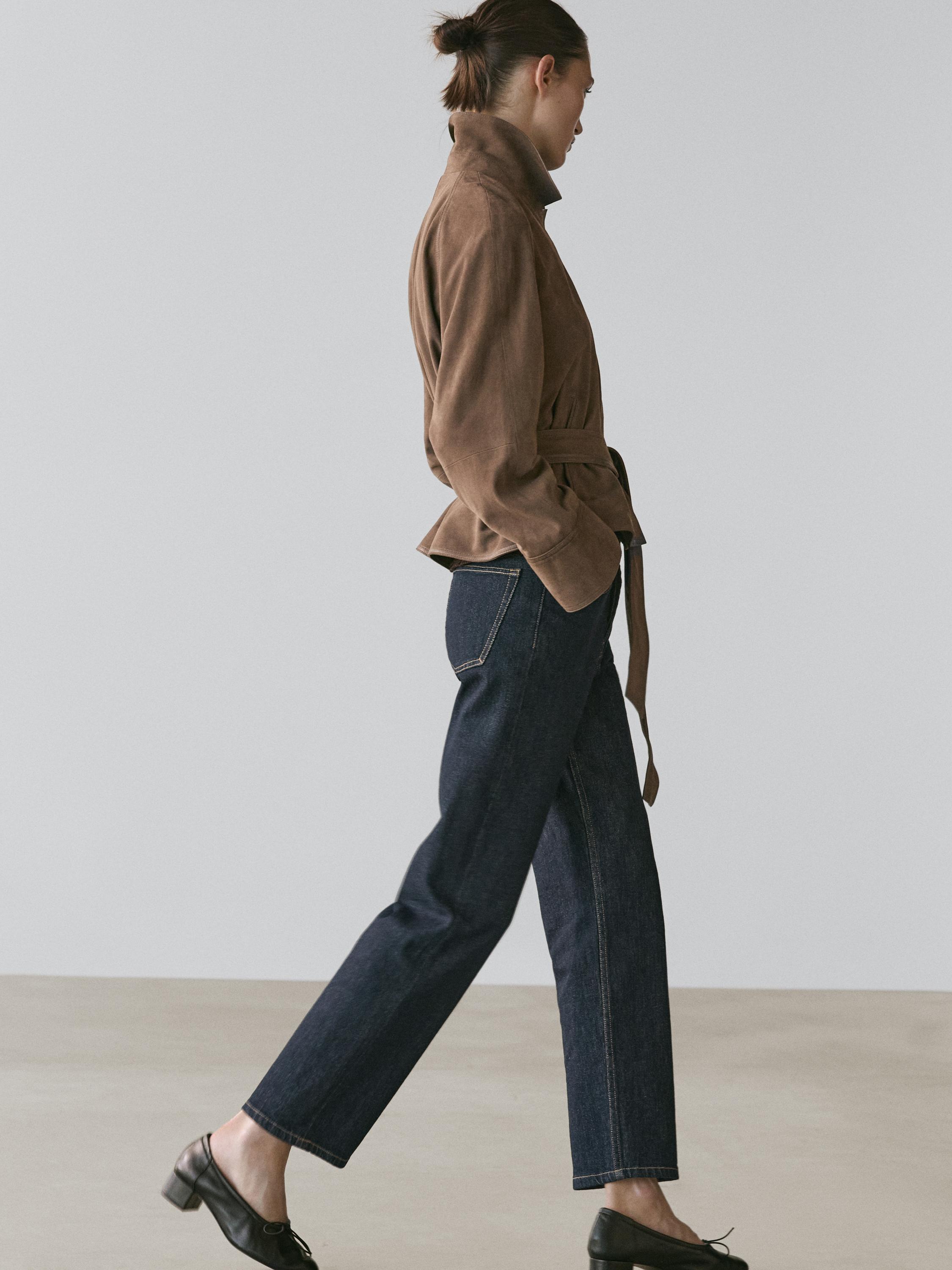 Veste ceinture en cuir effet daim