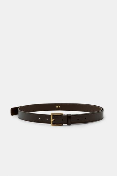 100% 가죽 엑스트라 롱 벨트 - Zara 브라운