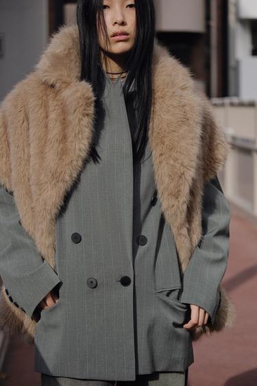 БЛЕЙЗЕР ОВЕРСАЙЗ В ТОНКУЮ ПОЛОСКУ — СЕРЫЙ / СИНИЙ от Zara