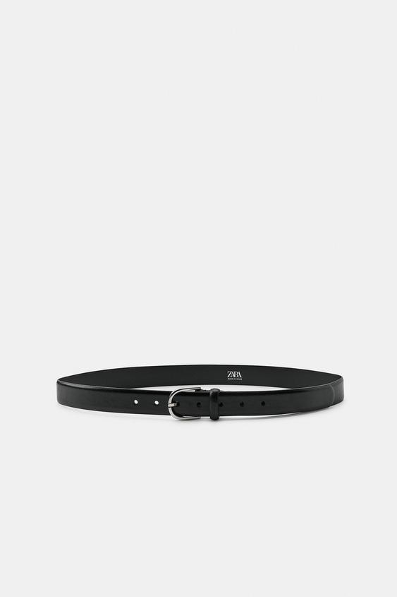 LEATHER BELT WITH OVAL BUCKLE - Black by Zara - Image 0