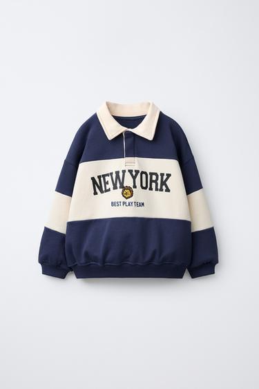 EMBROIDERED ANIMAL STRIPED POLO SWEATSHIRT - Ecru / Blue by Zara