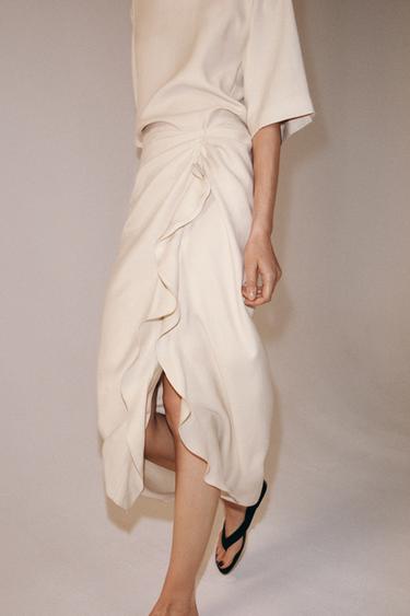 Zara ZW COLLECTION 垂褶中長版洋裝 - 中裸色
