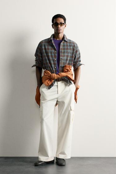 Zara RELAXED FIT PLAID SHIRT - Blue
