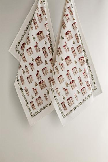 クリスマスハウス コットン キッチンクロス（2枚セット）レッド0Zaraのクリスマスハウス コットン キッチンクロス（2枚セット） - レッド - 画像 0