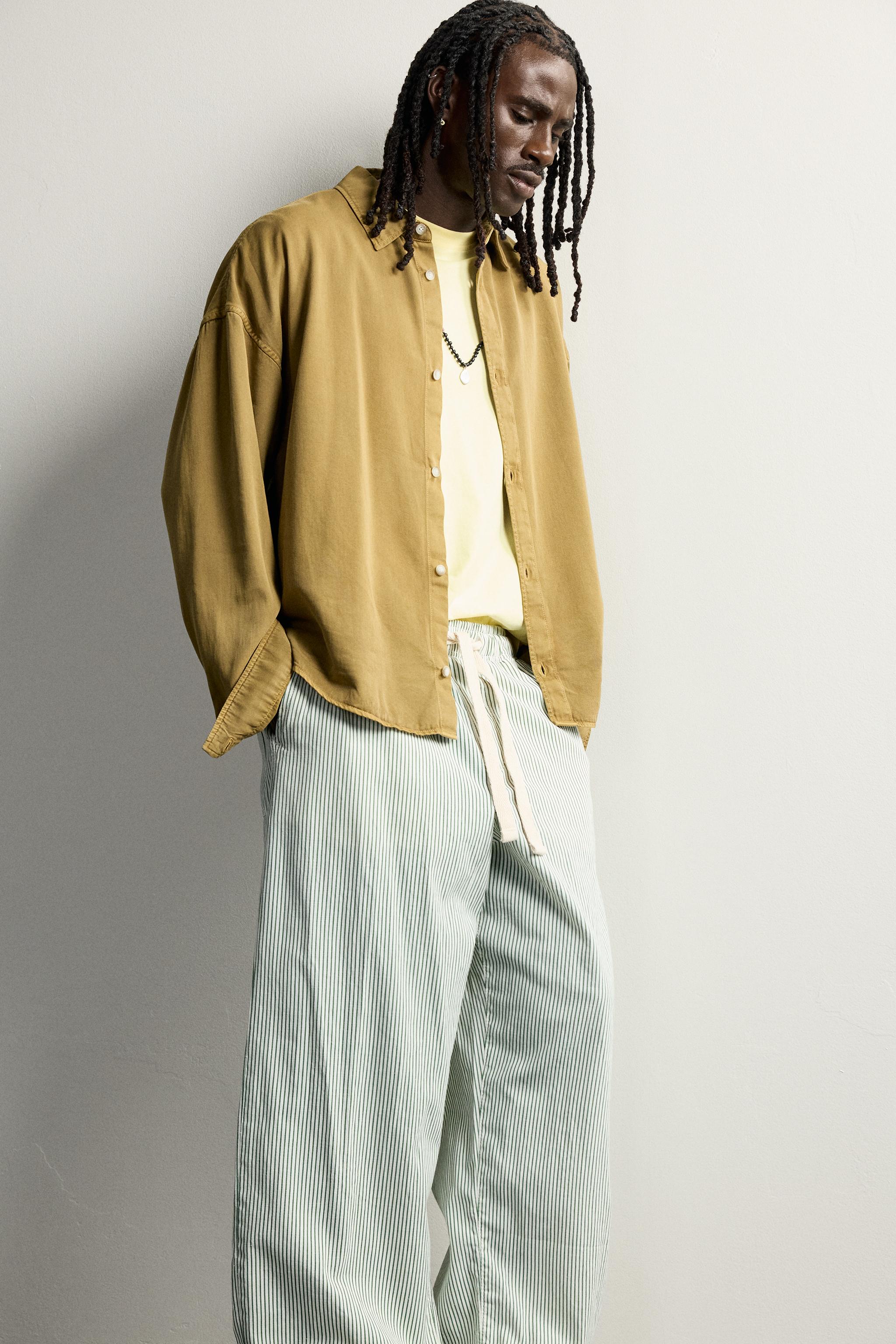 Мужские брюки Zara STRIPED BAGGY FIT PANTS — фото 5