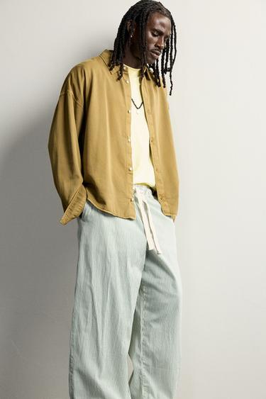 PANTALON BAGGY À RAYURES - Vert de Zara - Image 4
