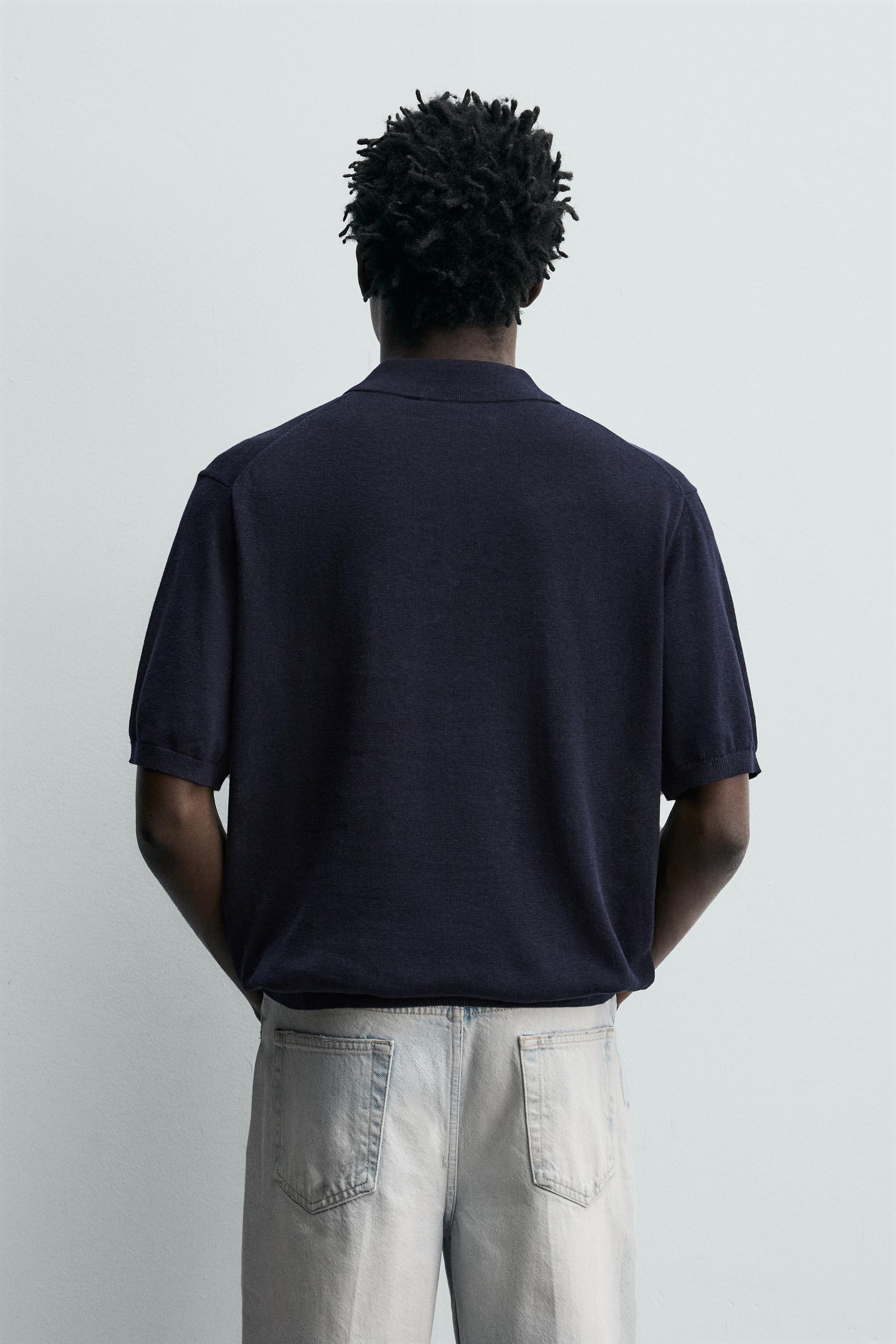 SILK LINEN BLEND KNIT POLO SHIRT