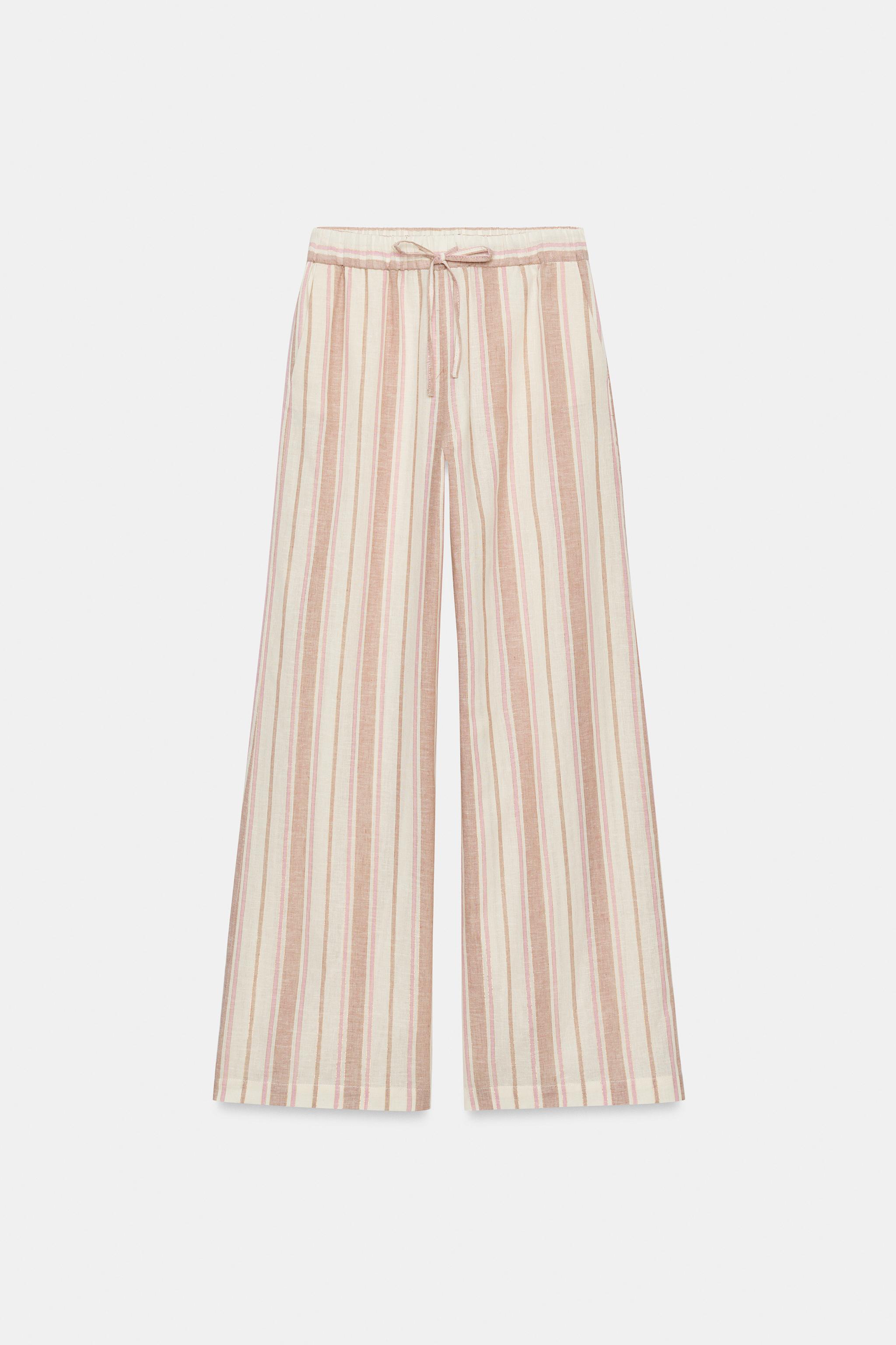 METALLIC STRIPED WIDE LEG PANTS