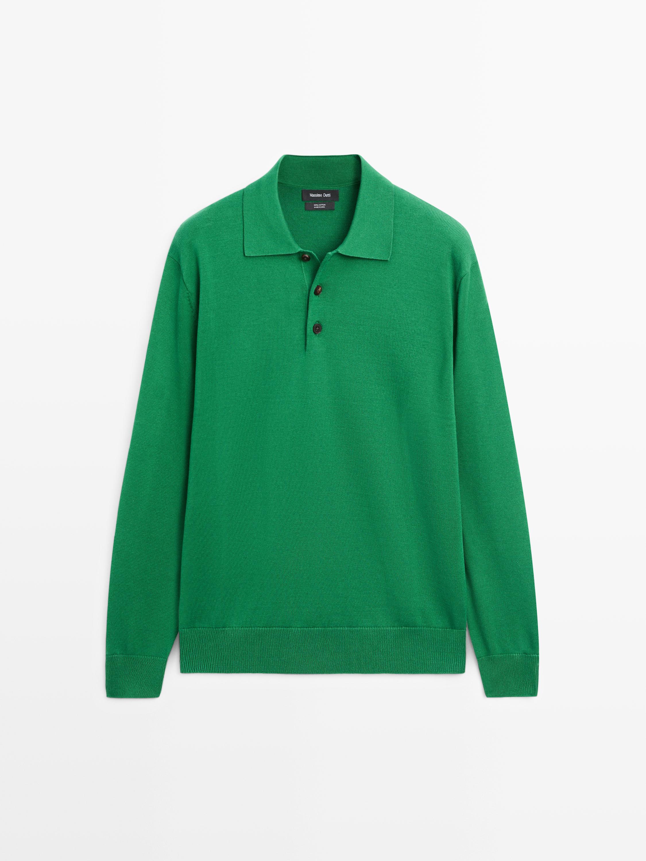 Cotton knit polo collar sweater