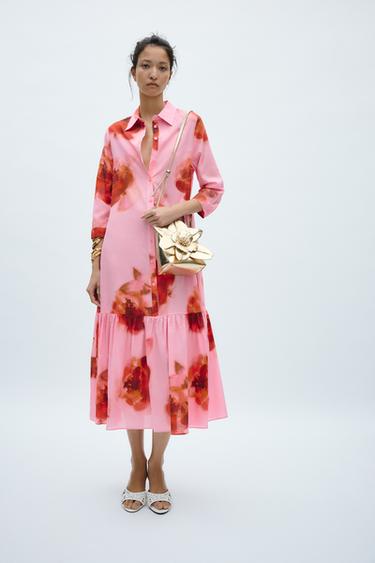 فستان ميدي مطبع ZW COLLECTION - وردي الخاص بـ Zara - صورة 0