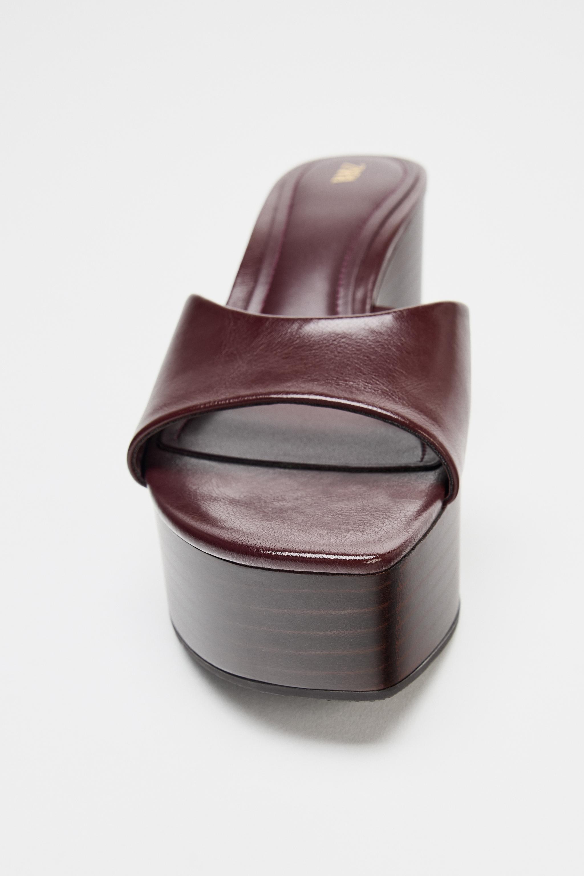 新品　ZARA ミュール　ボルドー バックル付きエナメルレザー風ミュール - ボルドー | ZARA Japan