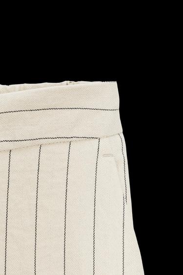 Zara STRIPED STRAIGHT LEG PANTS - Ecru / Black