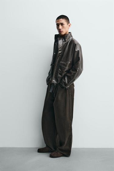 CROPPED FIT LEATHER EFFECT JACKET - Brown by Zara - Image 3
