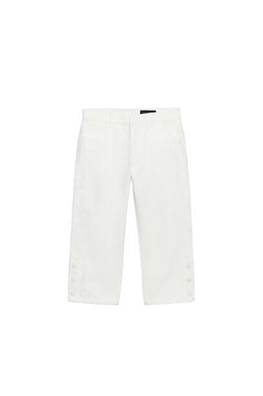 ZW COLLECTION EMBROIDERED MID-WAIST CAPRI JEANS - Ecru by Zara