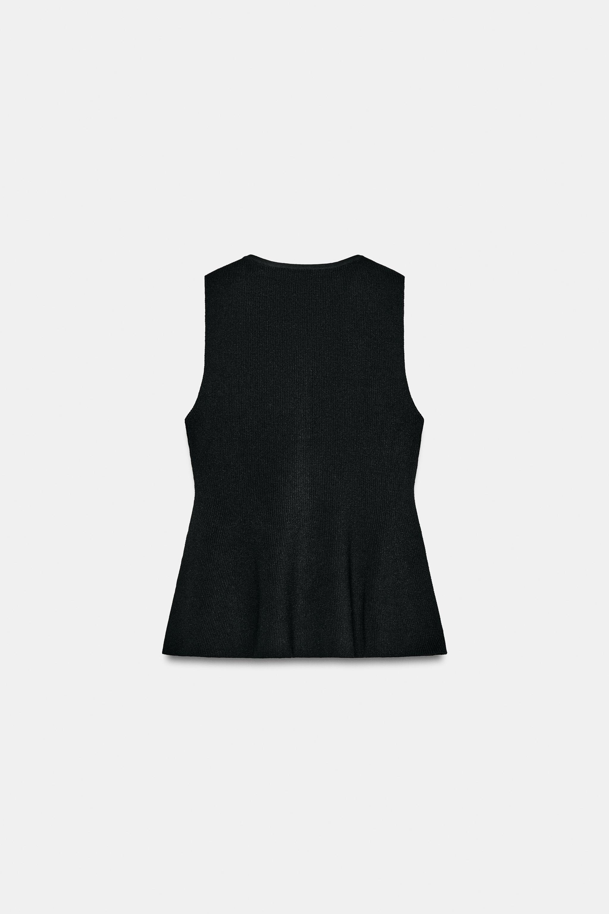 BUTTONED RIB PEPLUM TOP