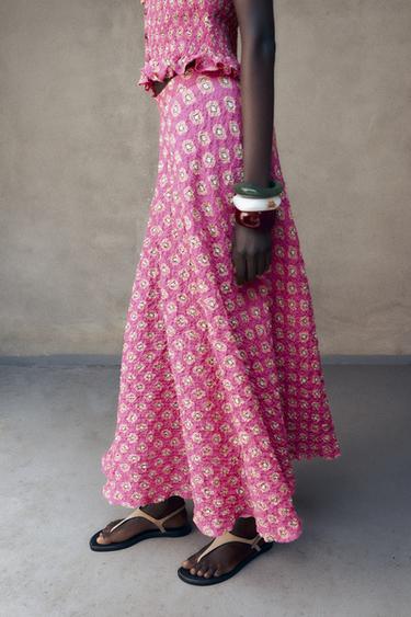 PRINTED MIDI SKIRT - Fuchsia by Zara - Image 3