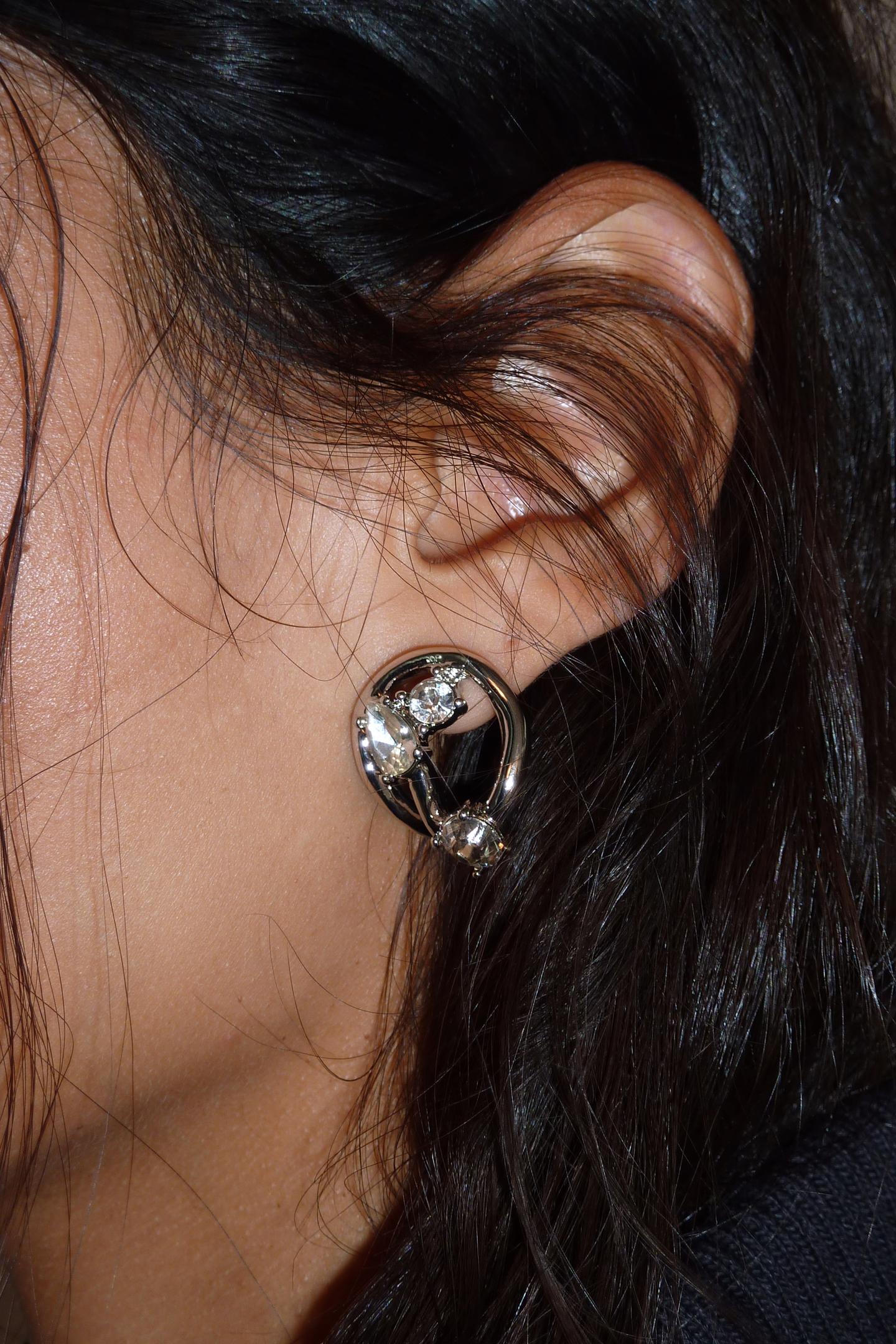 Женские серьги Zara Metallic Circular Rhinestone, цвет: Серебряный — фото 2