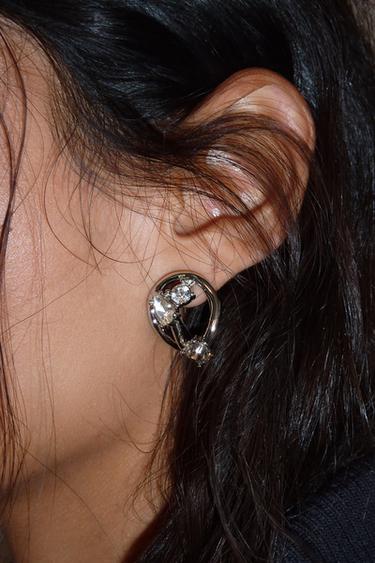 METALLIC CIRCULAR RHINESTONE EARRINGS — Silver 2