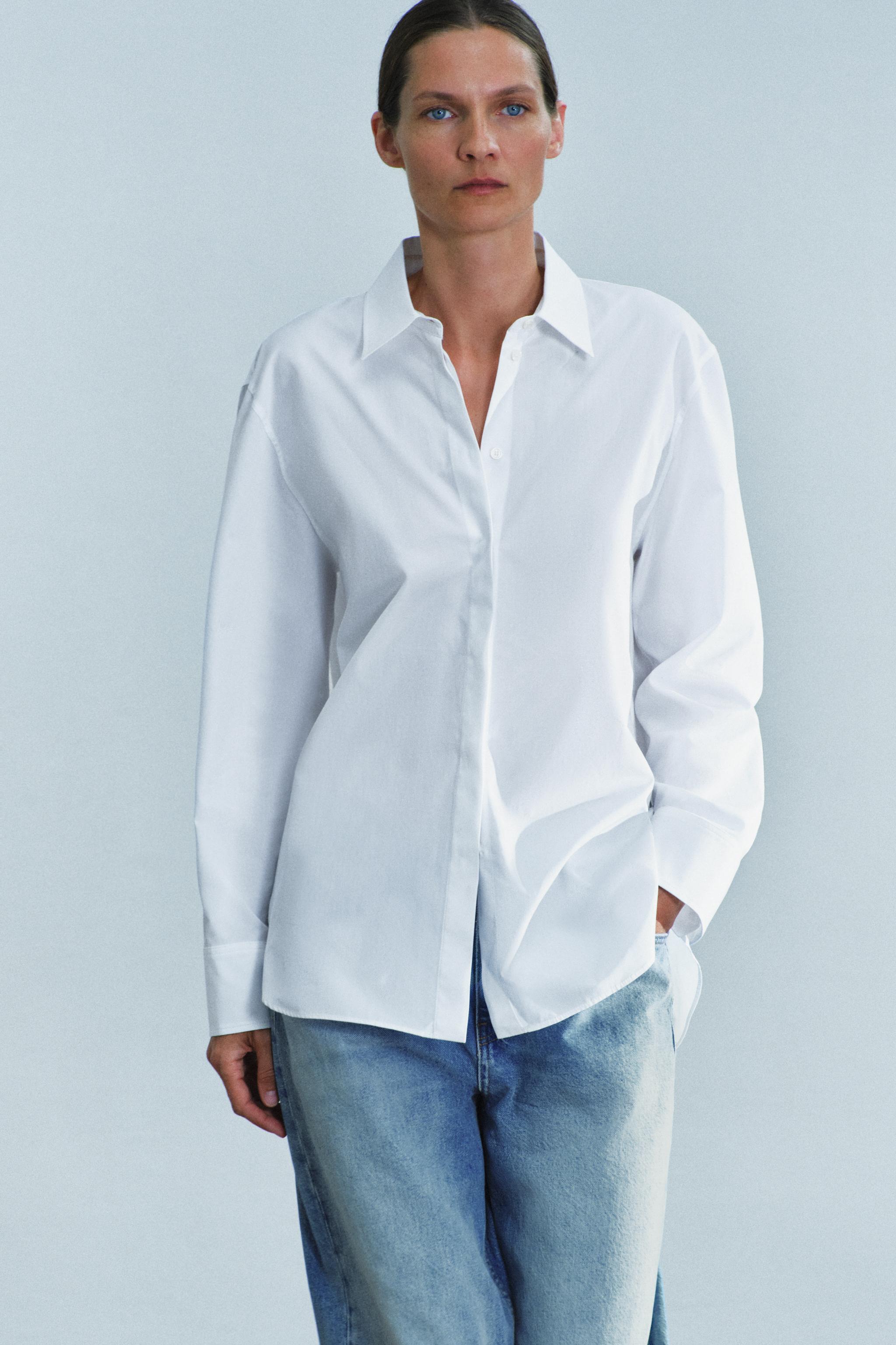 Zara ZW COLLECTION DÜZ POPLİN GÖMLEK görsel 4