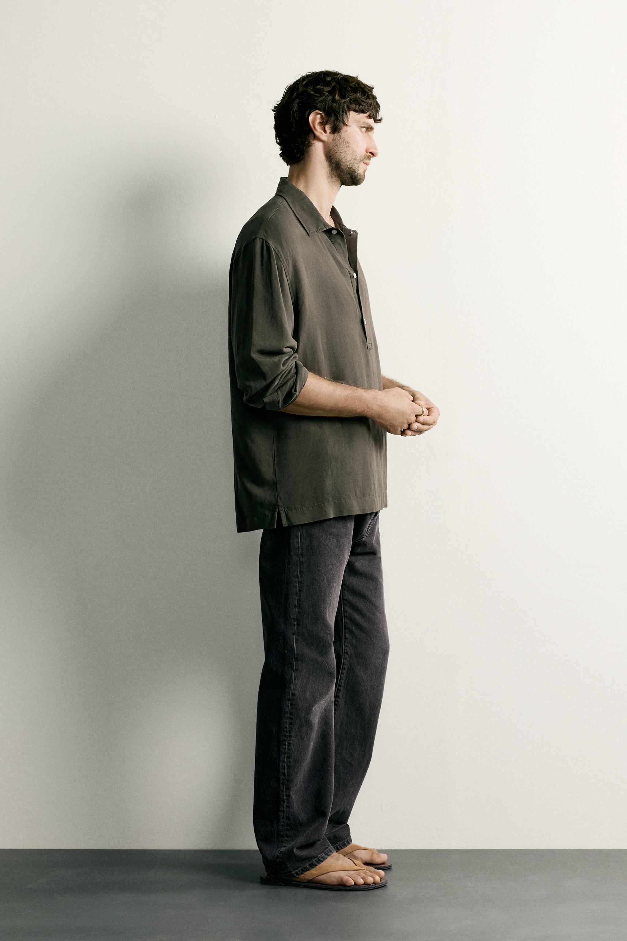 Мужские рубашки Zara REGULAR FIT LINEN VISCOSE POLO SHIRT — фото 4