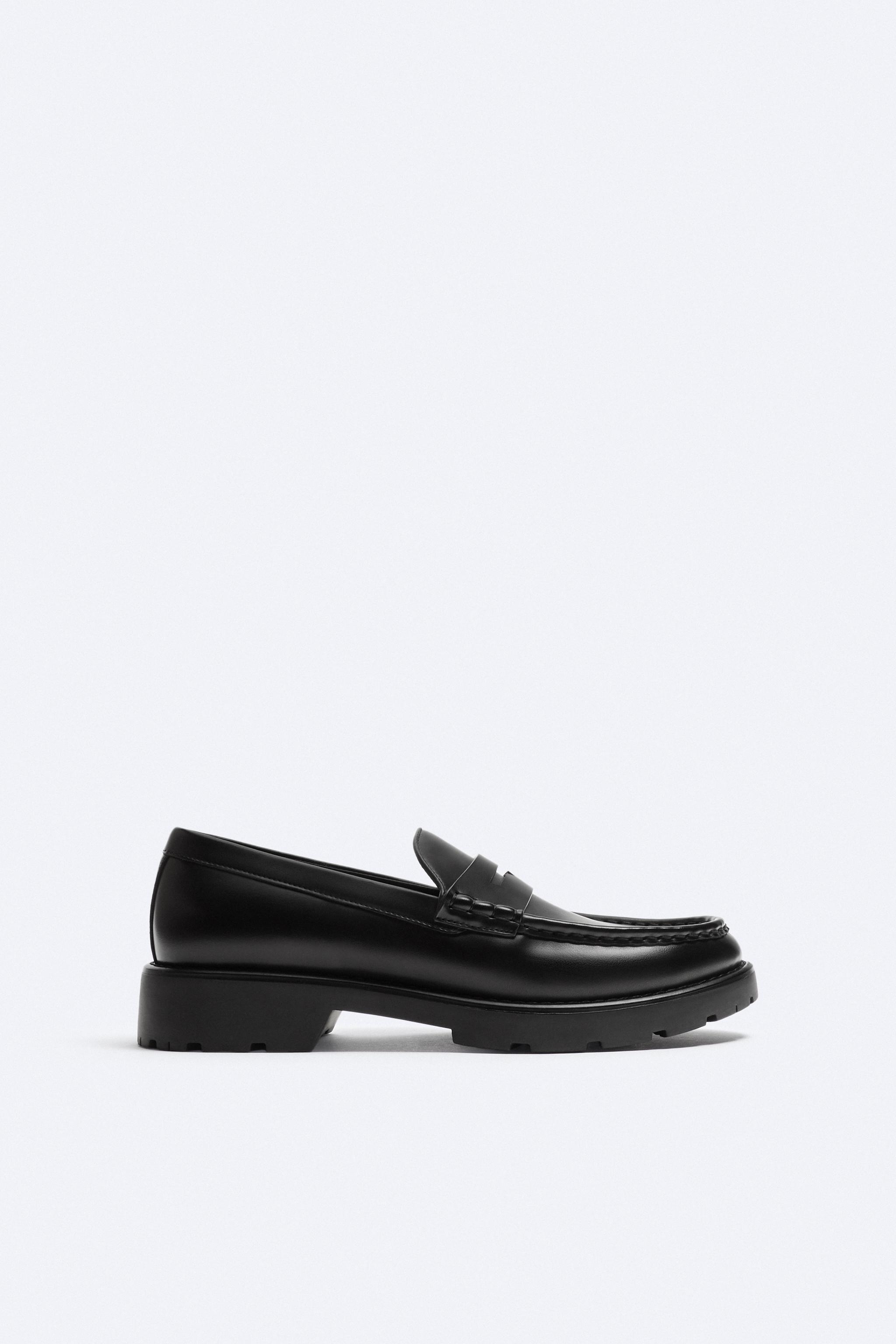 CHUNKY SOLE PENNY LOAFERS WITH METALLIC DETAIL - Black | ZARA 