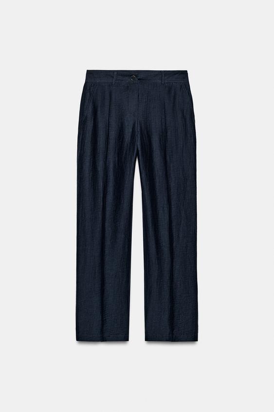 PANTALÓN RECTO CON LINO - Marino de Zara - Imagen 0