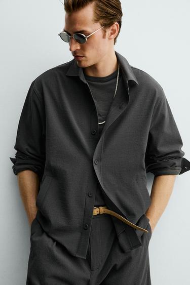SURCHEMISE RELAXED FIT TEXTURE IRRÉGULIÈRE - Gris foncé de Zara - Image 4