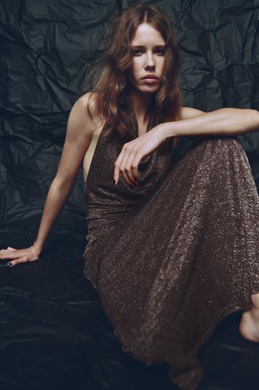 ROBE LONGUE DOS NU FIL MÉTALLISÉ - Bronze de Zara - Image 4