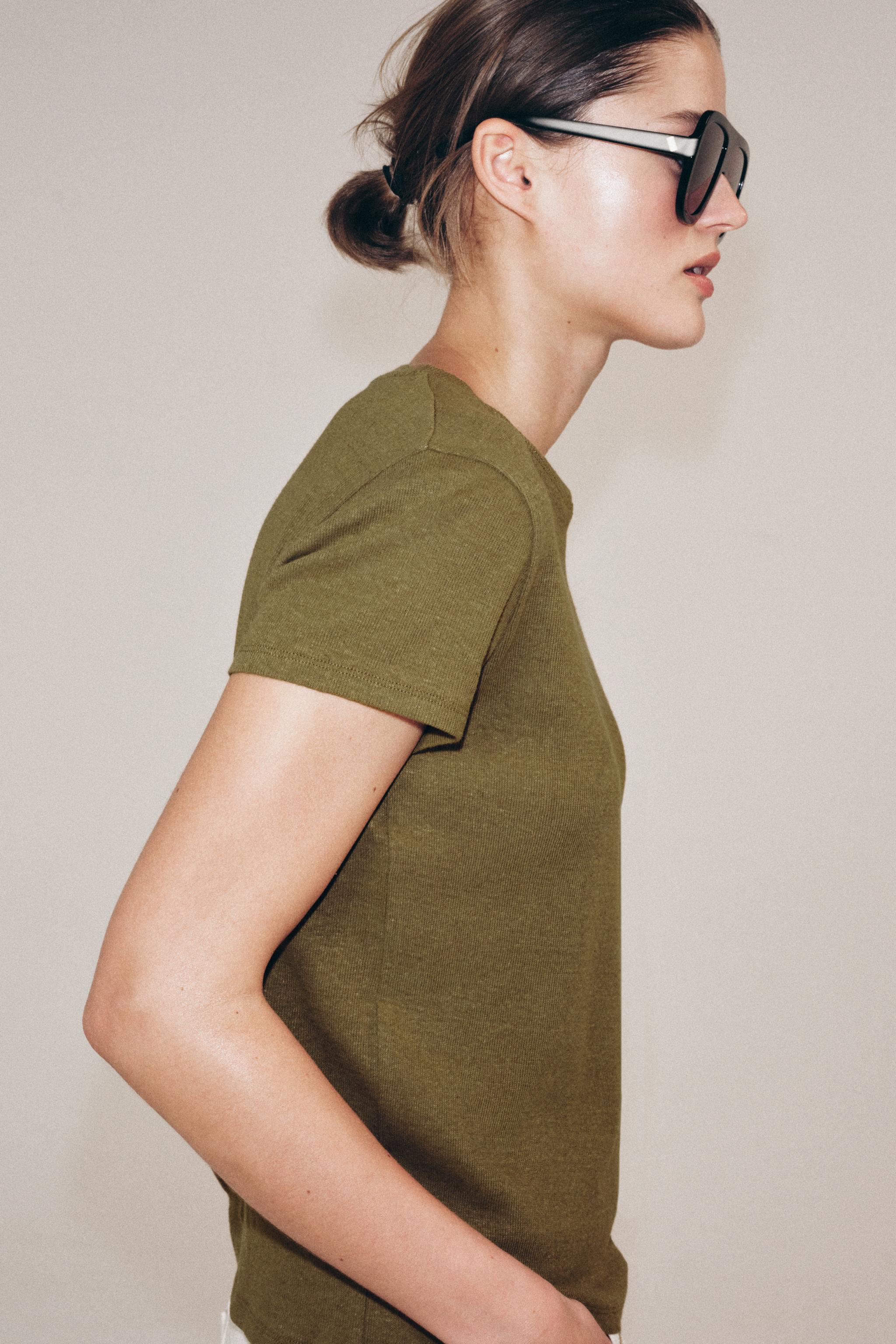 KISA KOLLU KETEN T-SHIRT - Görsel 4