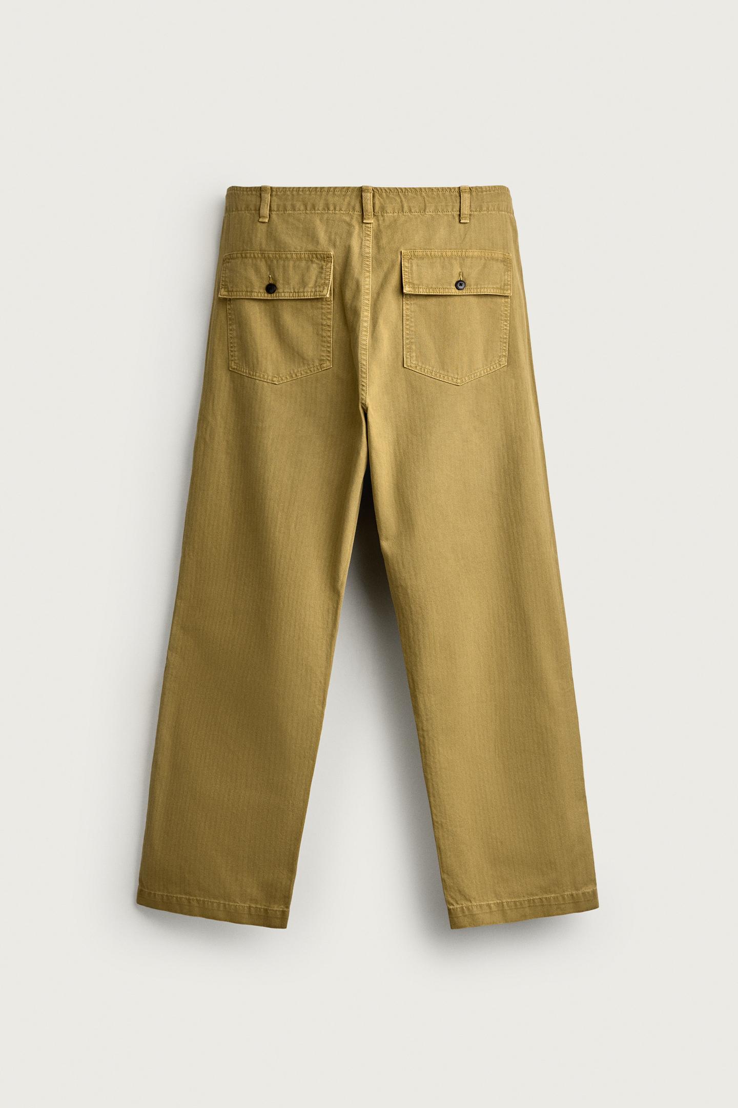 Мужские брюки Zara Washed Herringbone, цвет: Oil — фото 8