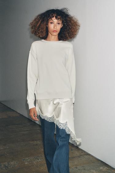 リブ編みテクスチャースウェットシャツエクリュZaraのリブ編みテクスチャースウェットシャツ - エクリュ 