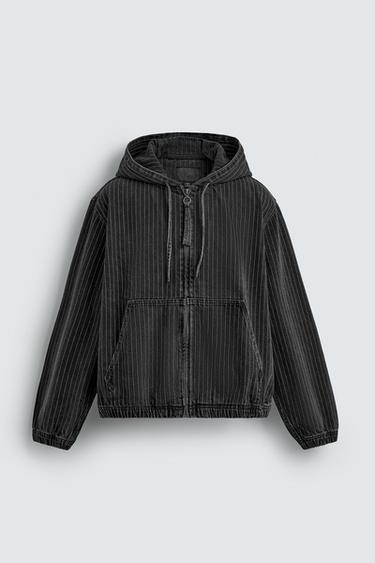 CAZADORA LAVADA RAYAS - Negro de Zara - Imagen 0
